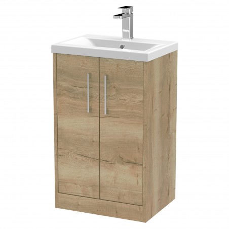 Juno 500mm Freestanding 2 Door Vanity With Mid-Edge Ceramic Basin - Autumn Oak