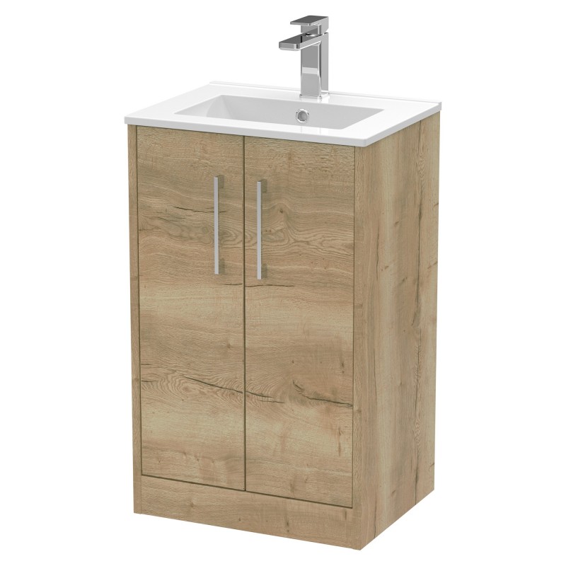 Juno 500mm Freestanding 2 Door Vanity With Minimalist Ceramic Basin - Autumn Oak Juno 500mm Freestanding 2 Door Vanity With Minimalist Ceramic Basin - Autumn Oak