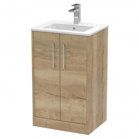 Juno 500mm Freestanding 2 Door Vanity With Minimalist Ceramic Basin - Autumn Oak