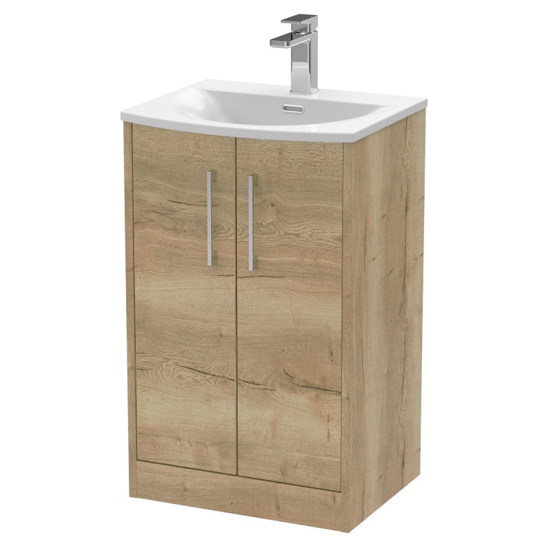 Juno 500mm Freestanding 2 Door Vanity With Curved Ceramic Basin - Autumn Oak Juno 500mm Freestanding 2 Door Vanity With Curved Ceramic Basin - Autumn Oak