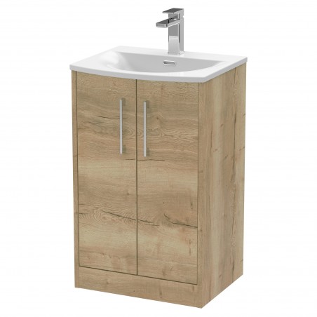 Juno 500mm Freestanding 2 Door Vanity With Curved Ceramic Basin - Autumn Oak