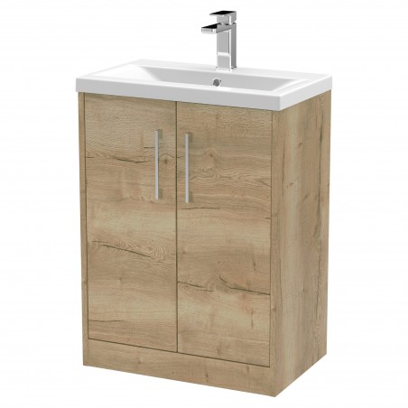 Juno 600mm Freestanding 2 Door Vanity With Mid-Edge Ceramic Basin - Autumn Oak