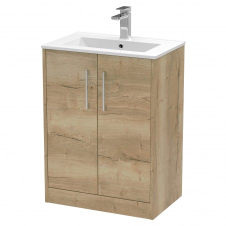 Juno 600mm Freestanding 2 Door Vanity With Minimalist Ceramic Basin - Autumn Oak