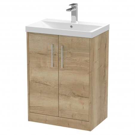 Juno 600mm Freestanding 2 Door Vanity With Thin-Edge Ceramic Basin - Autumn Oak