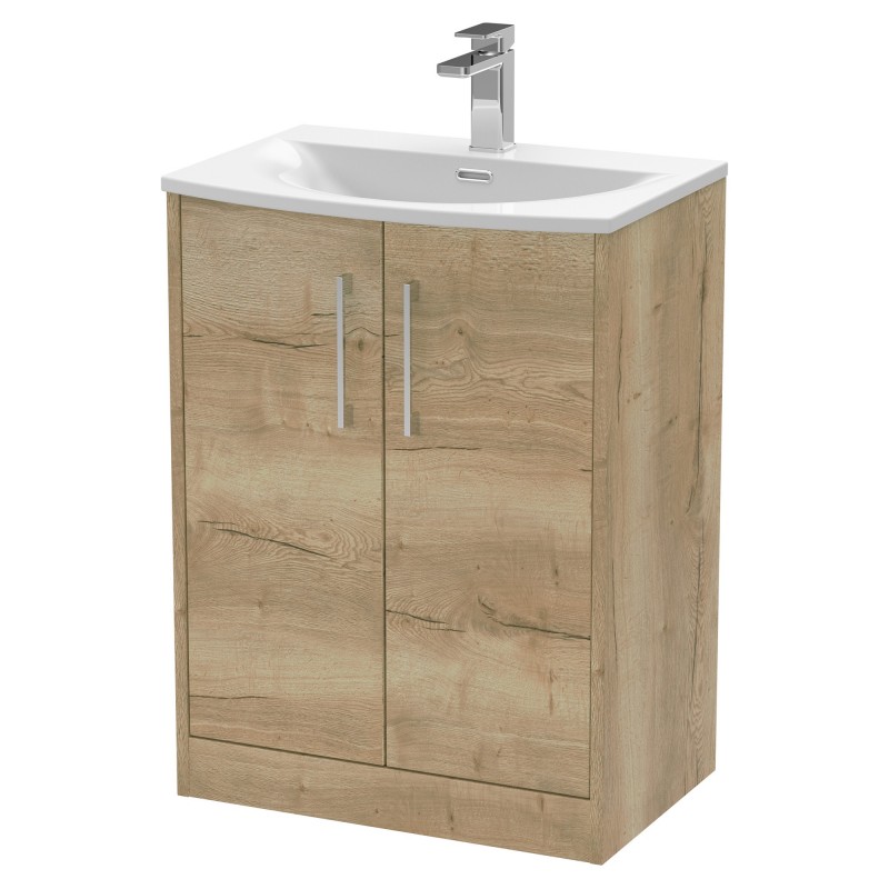 Juno 600mm Freestanding 2 Door Vanity With Curved Ceramic Basin - Autumn Oak Juno 600mm Freestanding 2 Door Vanity With Curved Ceramic Basin - Autumn Oak