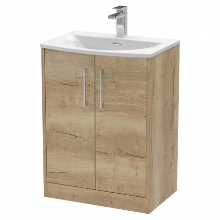 Juno 600mm Freestanding 2 Door Vanity With Curved Ceramic Basin - Autumn Oak