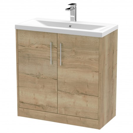 Juno 800mm Freestanding 2 Door Vanity With Mid-Edge Ceramic Basin - Autumn Oak