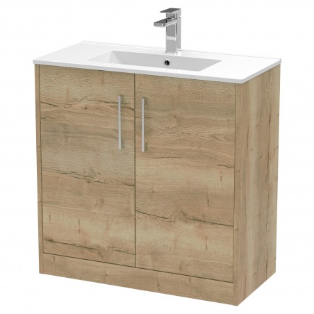 Juno 800mm Freestanding 2 Door Vanity With Minimalist Ceramic Basin - Autumn Oak