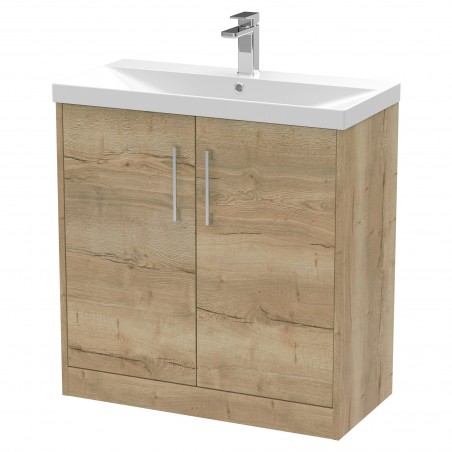 Juno 800mm Freestanding 2 Door Vanity With Thin-Edge Ceramic Basin - Autumn Oak