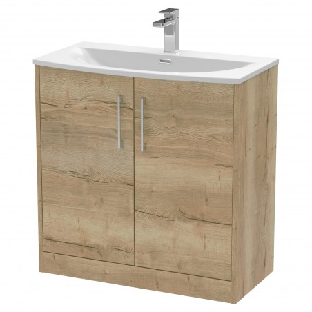 Juno 800mm Freestanding 2 Door Vanity With Curved Ceramic Basin - Autumn Oak