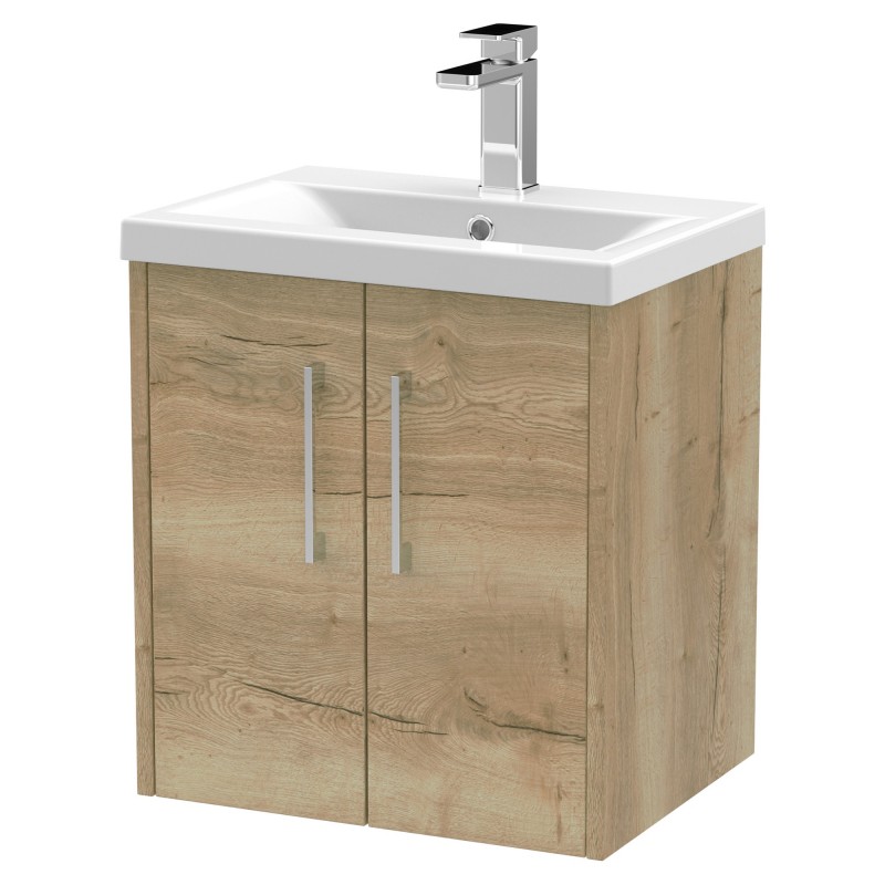 Juno 500mm Wall Hung 2 Door Vanity With Mid-Edge Ceramic Basin - Autumn Oak