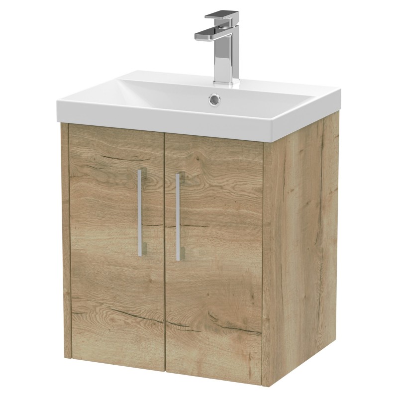 Juno 500mm Wall Hung 2 Door Vanity With Thin-Edge Ceramic Basin - Autumn Oak Juno 500mm Wall Hung 2 Door Vanity With Thin-Edge Ceramic Basin - Autumn Oak