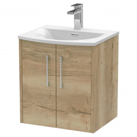 Juno 500mm Wall Hung 2 Door Vanity With Curved Ceramic Basin - Autumn Oak