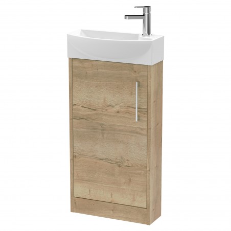 Juno Compact Autumn Oak 440mm Freestanding 1 Door Unit With 1 Tap Hole Basin Left Handed - Autumn Oak