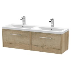 Juno 1200mm Wall Hung 2 Drawer Vanity With Double Ceramic Basin - Autumn Oak