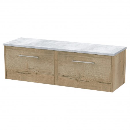 Juno 1200mm Wall Hung 2 Drawer Vanity With Bellato Grey Laminate Worktop - Autumn Oak