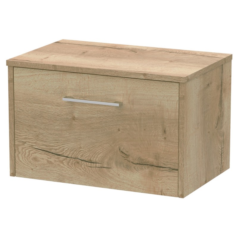 Juno 600mm Wall Hung Single Drawer Vanity With Worktop - Autumn Oak