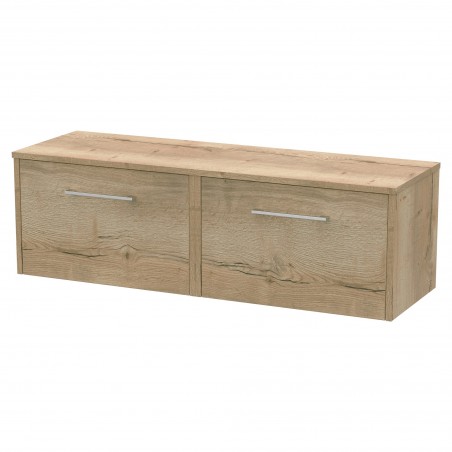 Juno 1200mm Wall Hung 2 Drawer Vanity With Worktop - Autumn Oak