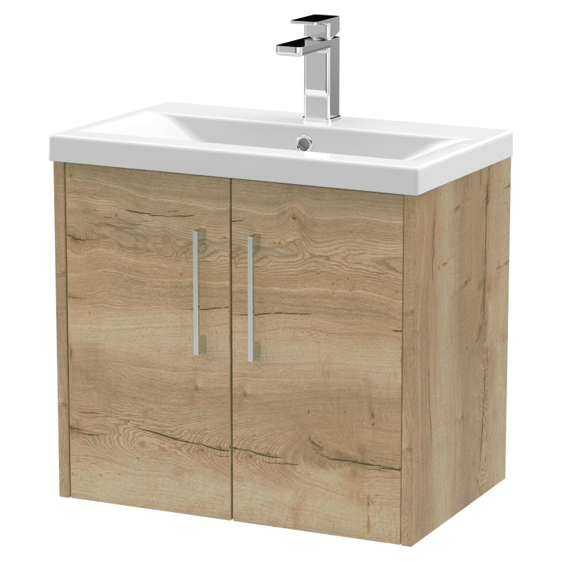 Juno 600mm Wall Hung 2 Door Vanity With Mid-Edge Ceramic Basin - Autumn Oak Juno 600mm Wall Hung 2 Door Vanity With Mid-Edge Ceramic Basin - Autumn Oak