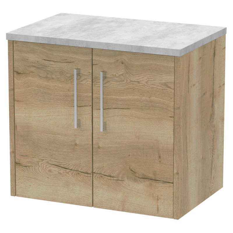 Juno 600mm Wall Hung 2 Door Vanity With Bellato Grey Laminate Worktop - Autumn Oak Juno 600mm Wall Hung 2 Door Vanity With Bellato Grey Laminate Worktop - Autumn Oak