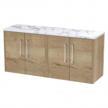 Juno 1200mm Wall Hung 4 Door Vanity With Carrera Marble Laminate Worktop - Autumn Oak