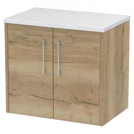 Juno 600mm Wall Hung 2 Door Vanity With White Sparkle Laminate Worktop - Autumn Oak