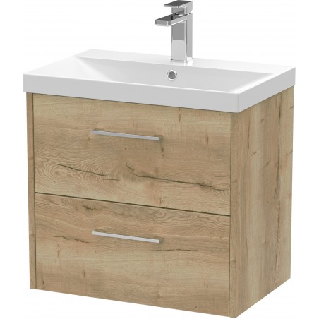 Juno 600mm Wall Hung 2 Drawer Vanity With Thin-Edge Ceramic Basin - Autumn Oak