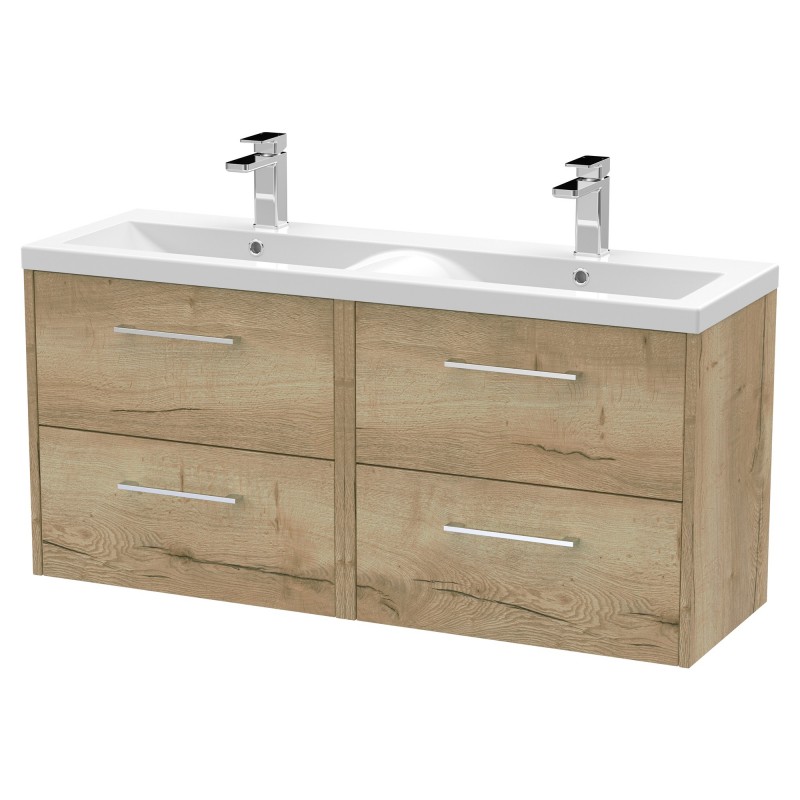 Juno 1200mm Wall Hung 4 Door Vanity With Double Ceramic Basin - Autumn Oak Juno 1200mm Wall Hung 4 Door Vanity With Double Ceramic Basin - Autumn Oak