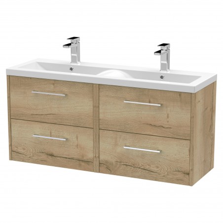 Juno 1200mm Wall Hung 4 Door Vanity With Double Ceramic Basin - Autumn Oak