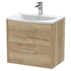 Juno 600mm Wall Hung 2 Drawer Vanity With Curved Ceramic Basin - Autumn Oak