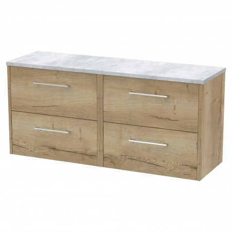 Juno 1200mm Wall Hung 4 Drawer Vanity With Bellato Grey Laminate Worktop - Autumn Oak