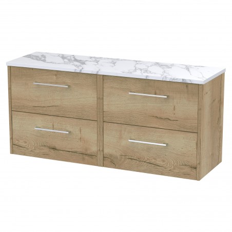 Juno 1200mm Wall Hung 4 Drawer Vanity With Carrera Marble Laminate Worktop - Autumn Oak