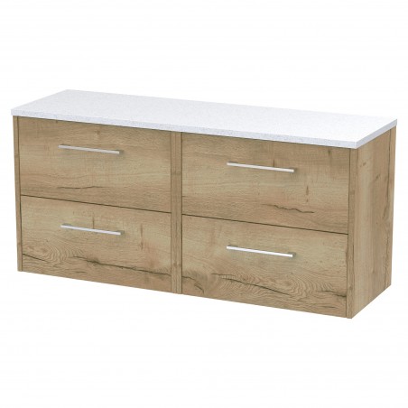 Juno 1200mm Wall Hung 4 Drawer Vanity With White Sparkle Laminate Worktop - Autumn Oak