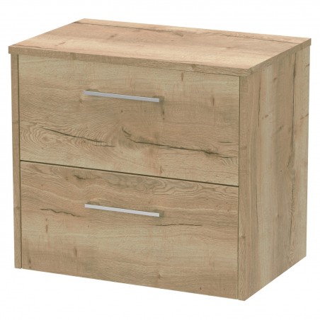 Juno 600mm Wall Hung 2 Drawer Vanity With Worktop - Autumn Oak