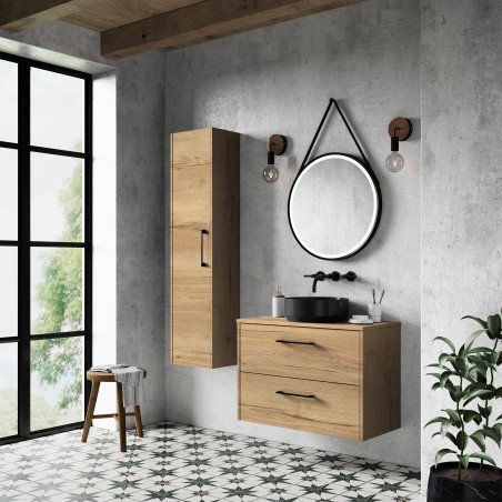 Juno 600mm Wall Hung 2 Drawer Vanity With Worktop - Autumn Oak