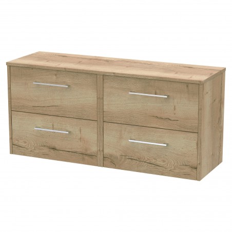 Juno 1200mm Wall Hung 4 Drawer Vanity With Worktop - Autumn Oak