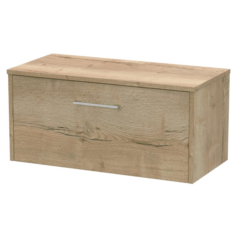 Juno 800mm Wall Hung Single Drawer Vanity With Worktop - Autumn Oak Juno 800mm Wall Hung Single Drawer Vanity With Worktop - Autumn Oak
