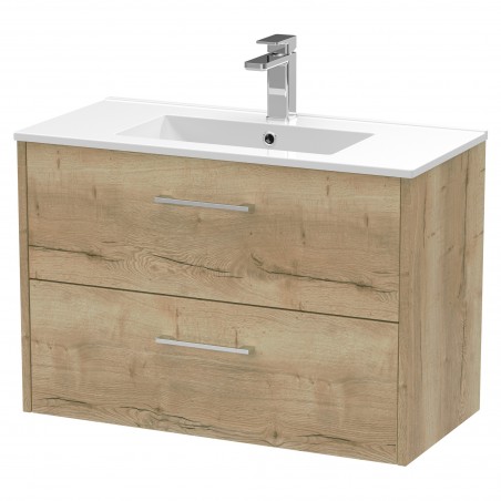 Juno 800mm Wall Hung 2 Drawer Vanity With Minimalist Ceramic Basin - Autumn Oak