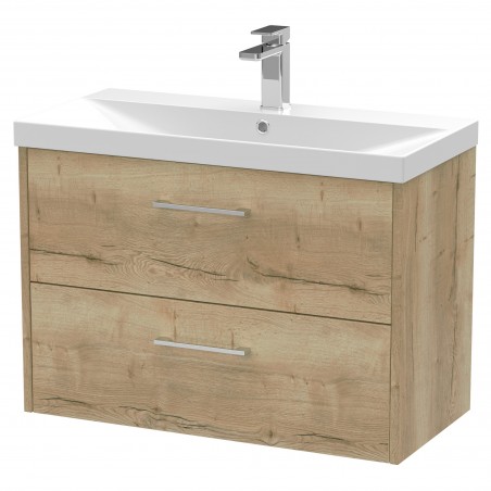 Juno 800mm Wall Hung 2 Drawer Vanity With Thin-Edge Ceramic Basin - Autumn Oak