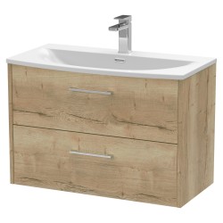 Juno 800mm Wall Hung 2 Drawer Vanity With Curved Ceramic Basin - Autumn Oak