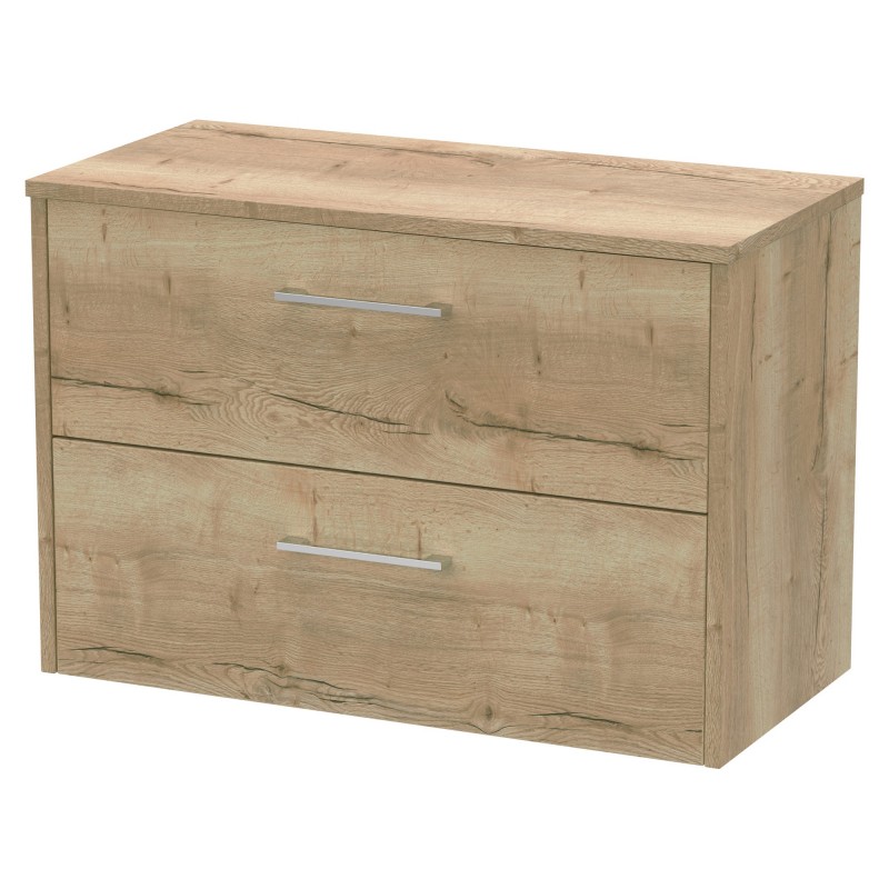 Juno 800mm Wall Hung 2 Drawer Vanity With Worktop - Autumn Oak Juno 800mm Wall Hung 2 Drawer Vanity With Worktop - Autumn Oak