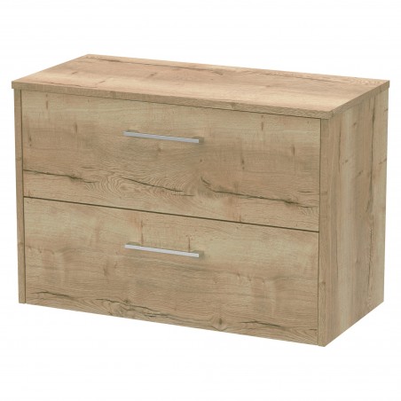 Juno 800mm Wall Hung 2 Drawer Vanity With Worktop - Autumn Oak