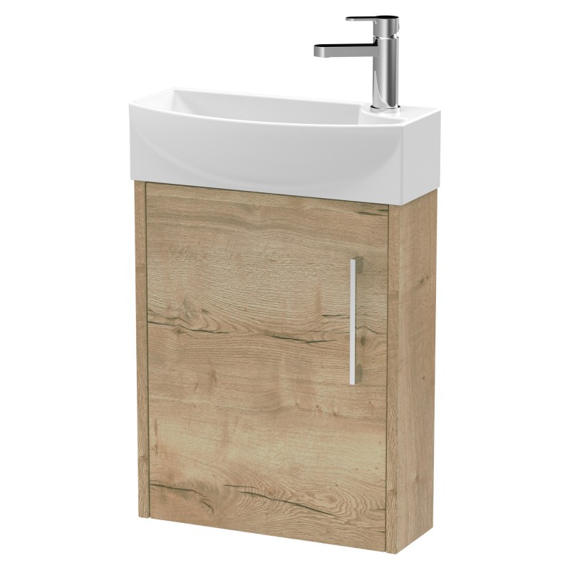 Juno Compact Autumn Oak 440mm Wall Hung 1 Door Unit With 1 Tap Hole Basin Left Handed - Autumn Oak