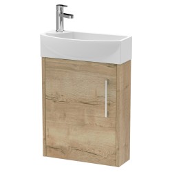 Juno Compact Autumn Oak 440mm Wall Hung 1 Door Unit With 1 Tap Hole Basin Right Handed - Autumn Oak