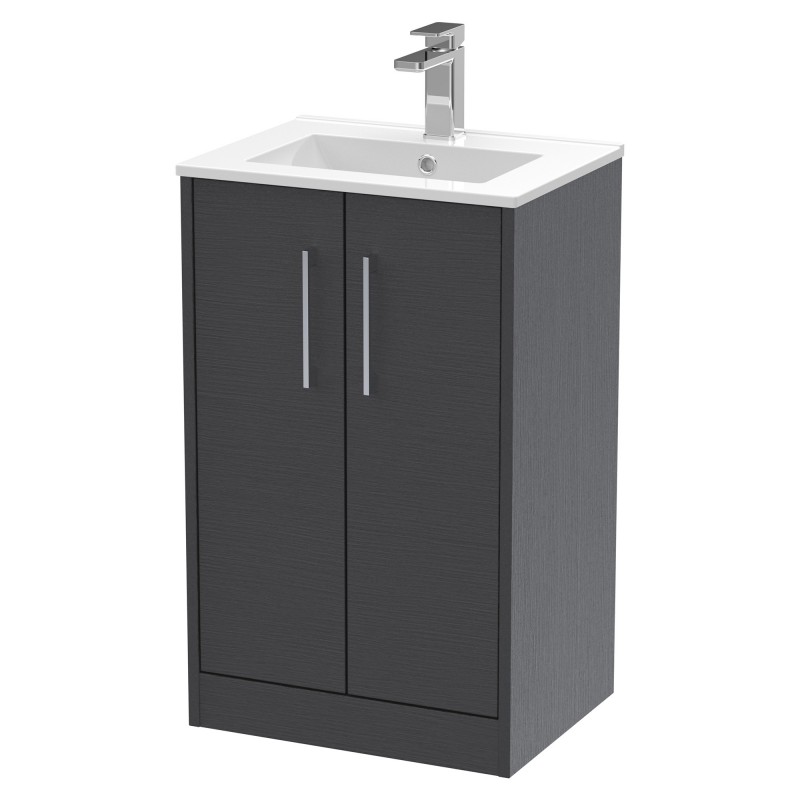 Juno 500mm Freestanding 2 Door Vanity With Minimalist Ceramic Basin - Graphite Grey Juno 500mm Freestanding 2 Door Vanity With Minimalist Ceramic Basin - Graphite Grey