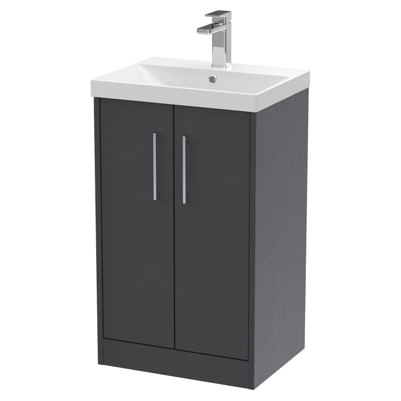 Juno 500mm Freestanding 2 Door Vanity With Thin-Edge Ceramic Basin - Graphite Grey Juno 500mm Freestanding 2 Door Vanity With Thin-Edge Ceramic Basin - Graphite Grey