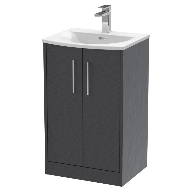 Juno 500mm Freestanding 2 Door Vanity With Curved Ceramic Basin - Graphite Grey Juno 500mm Freestanding 2 Door Vanity With Curved Ceramic Basin - Graphite Grey