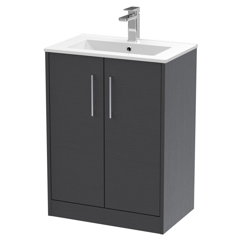 Juno 600mm Freestanding 2 Door Vanity With Minimalist Ceramic Basin - Graphite Grey Juno 600mm Freestanding 2 Door Vanity With Minimalist Ceramic Basin - Graphite Grey