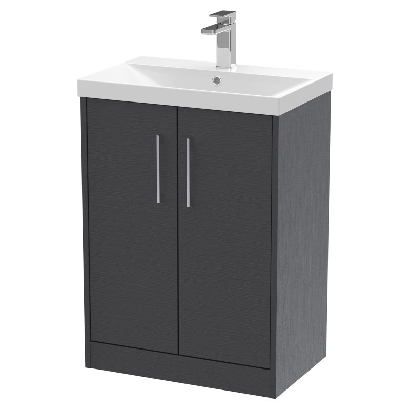 Juno 600mm Freestanding 2 Door Vanity With Thin-Edge Ceramic Basin - Graphite Grey Juno 600mm Freestanding 2 Door Vanity With Thin-Edge Ceramic Basin - Graphite Grey
