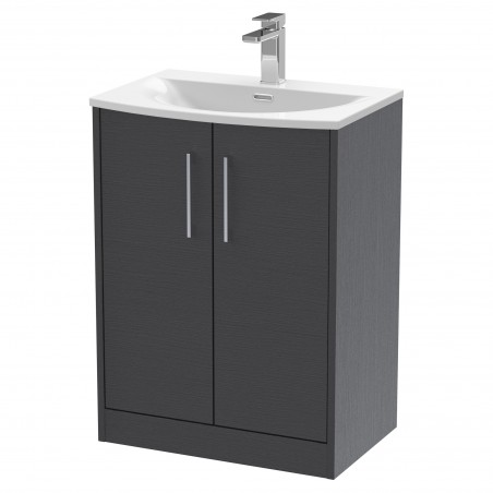 Juno 600mm Freestanding 2 Door Vanity With Curved Ceramic Basin - Graphite Grey